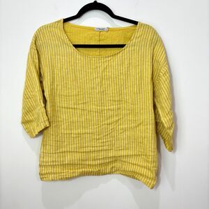 Lungo L'arno Butter Yellow Striped Italy Linen Top Women S Beachy Boho Coastal
